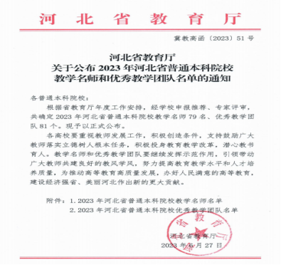我校教師薛芳及工程與造價專業教學團隊分獲河北省“教學名師”、“優秀教學團隊”榮譽稱號